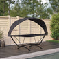 Garden sun lounger with steel canopy and cream oxford fabric