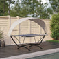 Garden sun lounger with steel canopy and cream oxford fabric
