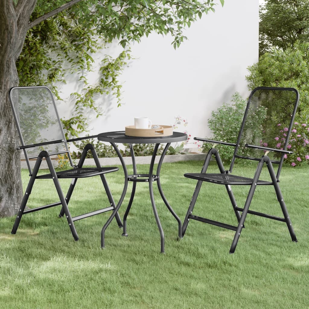 Mesa de jardín acero y vidrio gris y negro 180x80x70 cm