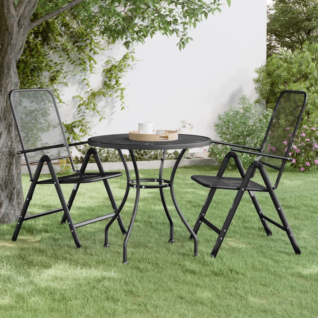 Mesa de jardín acero y vidrio gris y negro 180x80x70 cm