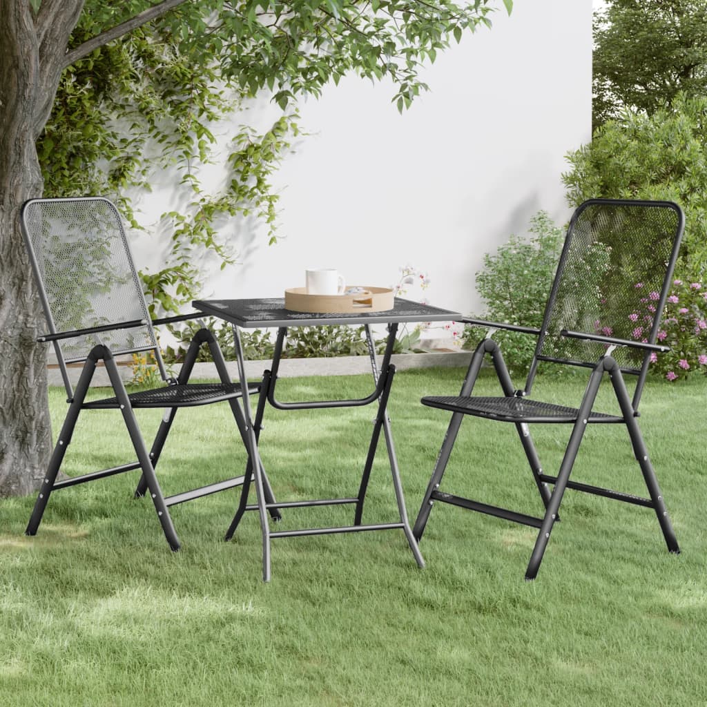 Mesa de jardín acero y vidrio gris y negro 180x80x70 cm