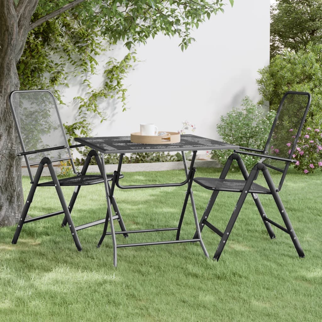 Mesa de jardín acero y vidrio gris y negro 180x80x70 cm
