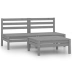 Juego de muebles de jardín 3 piezas madera maciza de pino gris