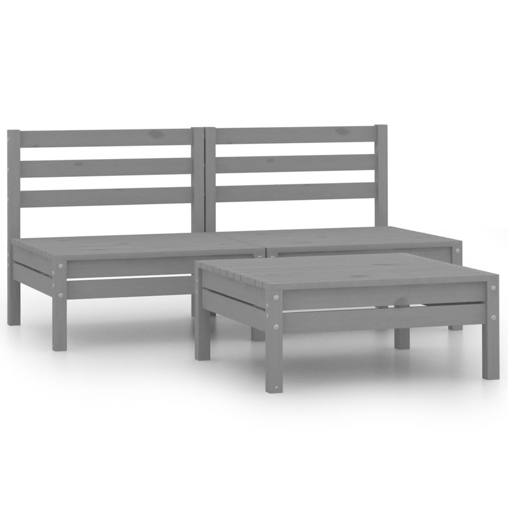 Juego de muebles de jardín 3 piezas madera maciza de pino gris