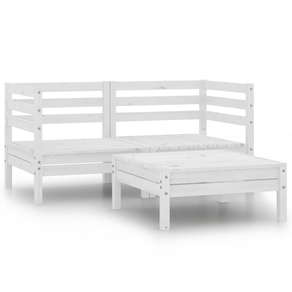 Juego de muebles de jardín 3 pzas madera maciza de pino blanco
