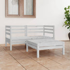 Juego de muebles de jardín 3 pzas madera maciza de pino blanco