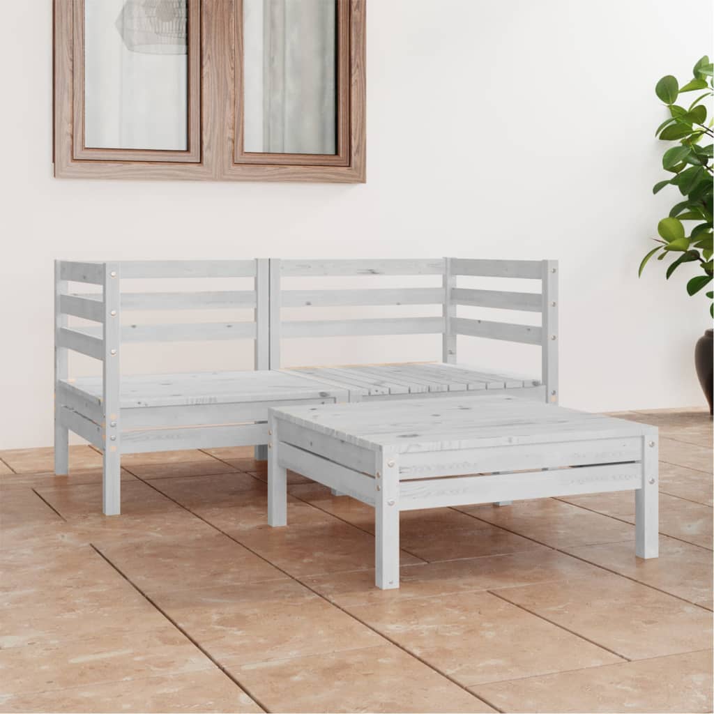 Juego de muebles de jardín 3 pzas madera maciza de pino blanco