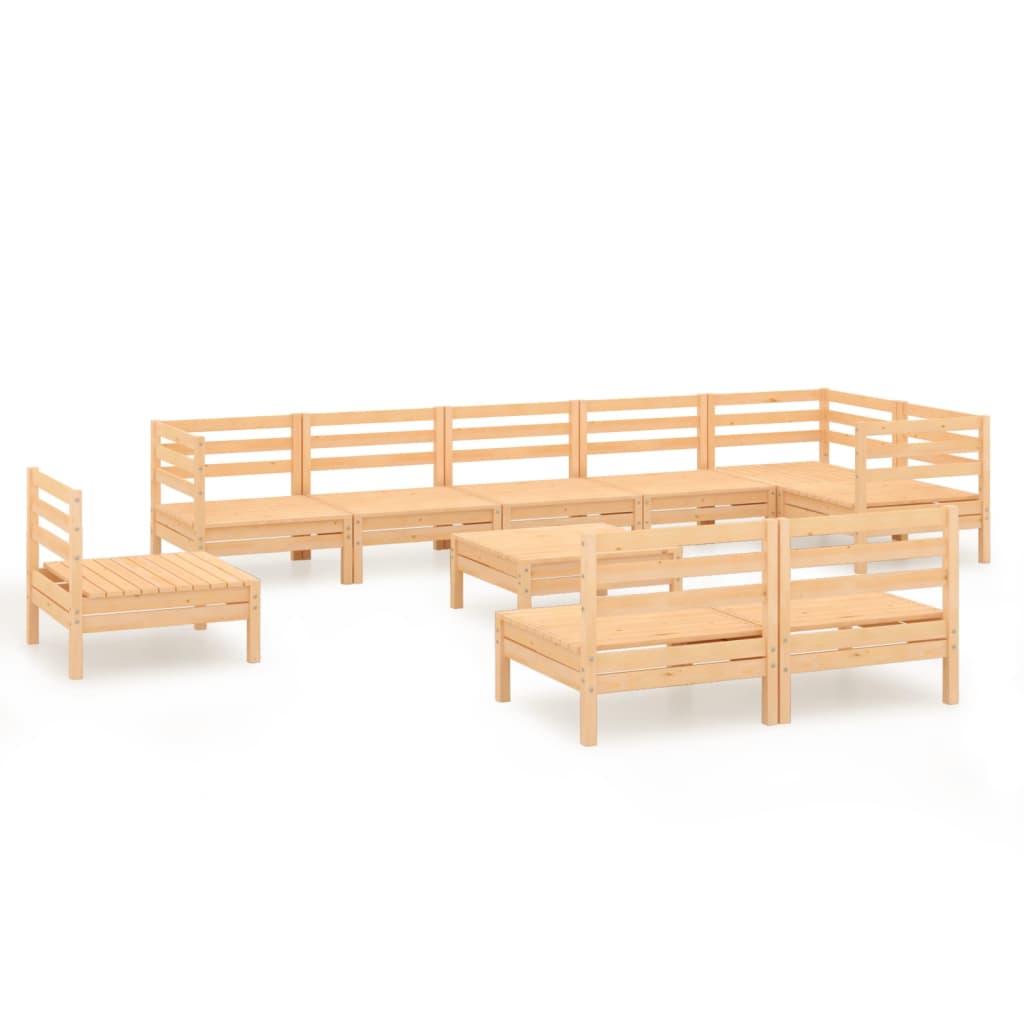 Juego de muebles de jardín 10 piezas madera maciza de pino