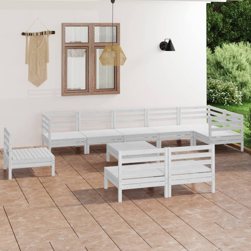 Juego de muebles de jardín 10 piezas madera maciza de pino