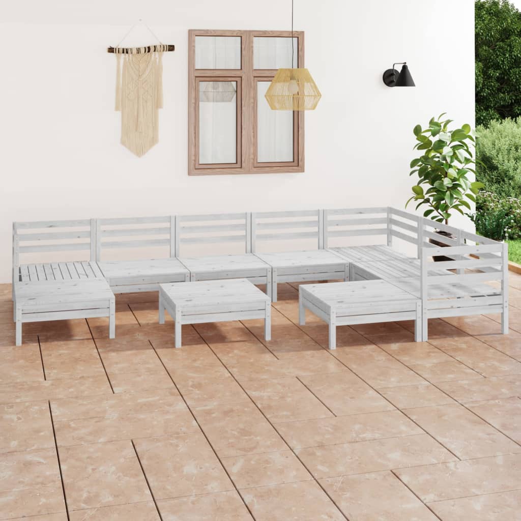 Juego de muebles de jardín 10 piezas madera maciza de pino