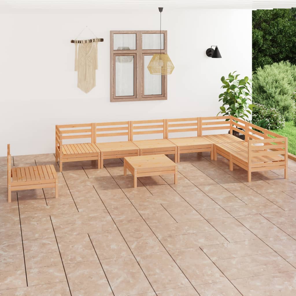 Juego de muebles de jardín 10 piezas madera maciza de pino