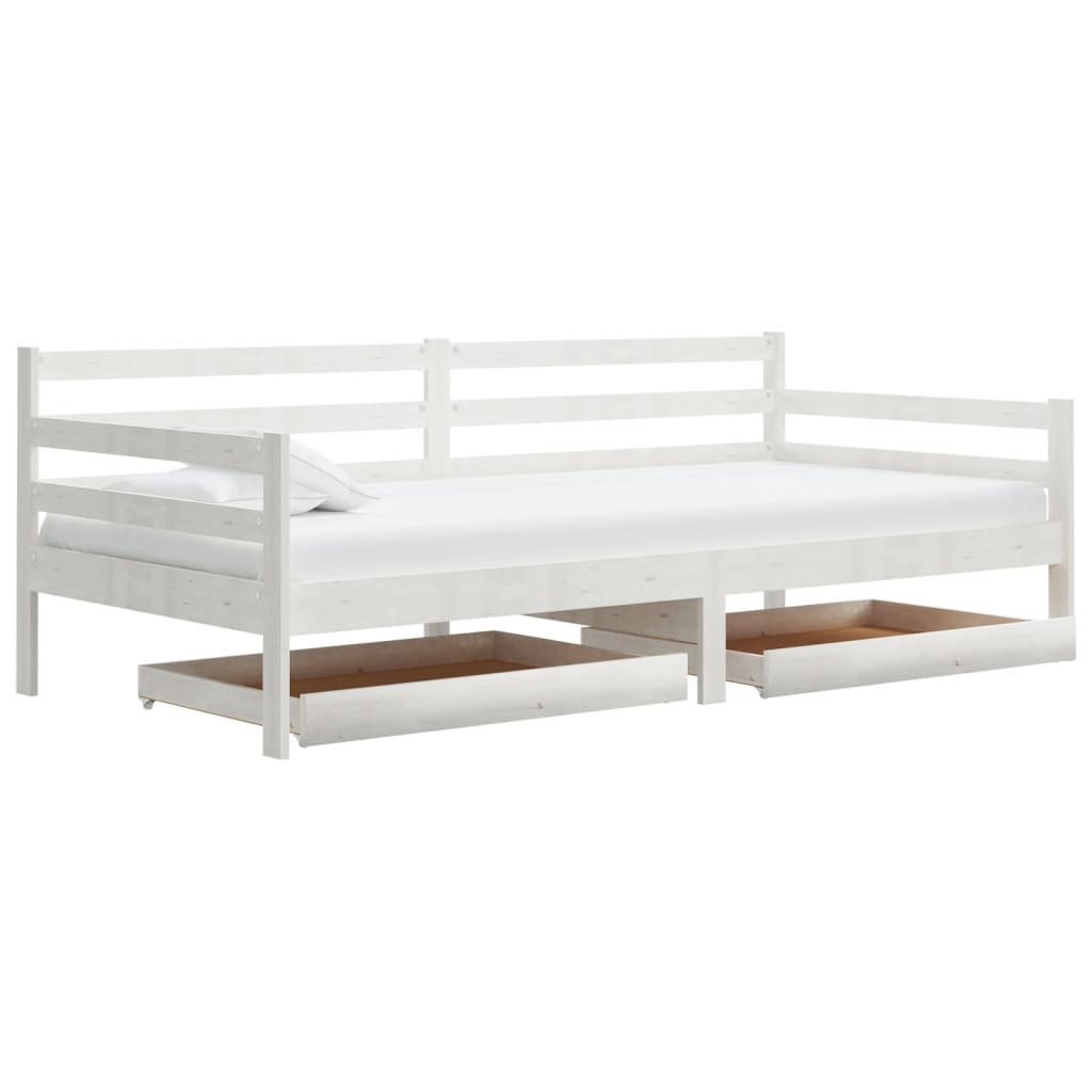 Sofá cama con cajones madera de pino maciza blanco 90x200 cm