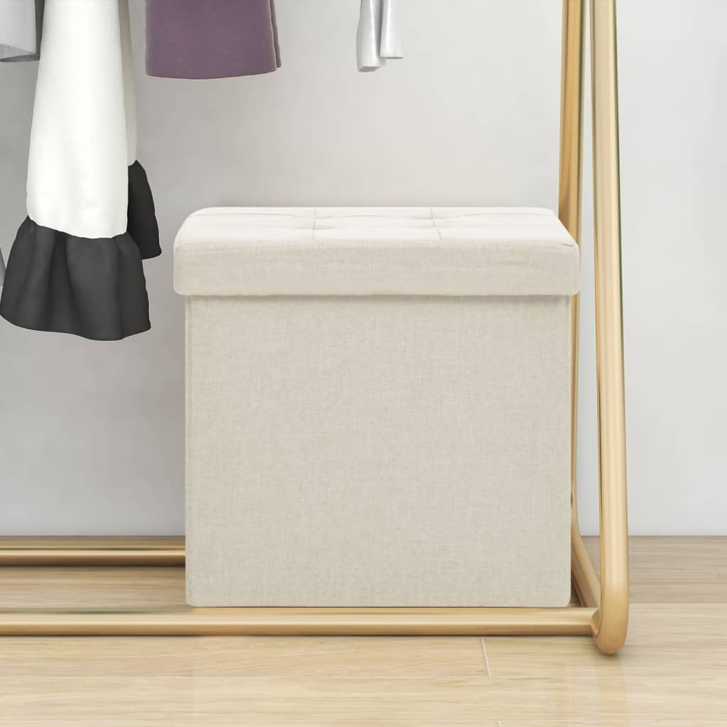 Foldable Faux Linen Storage Ottoman Blue