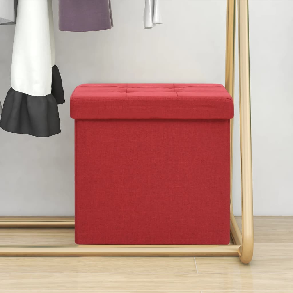Foldable Faux Linen Storage Ottoman Blue
