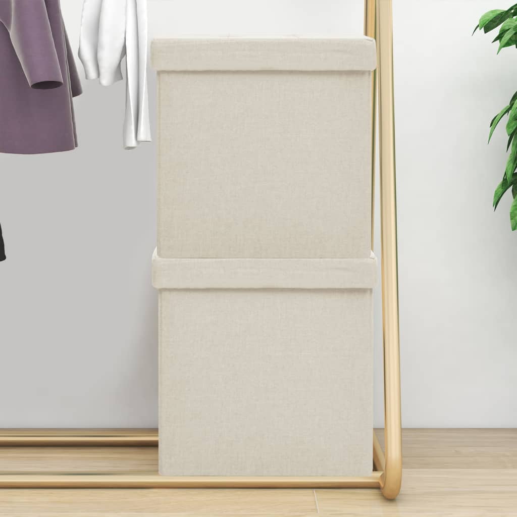 Folding storage stool 2 pcs synthetic linen taupe grey