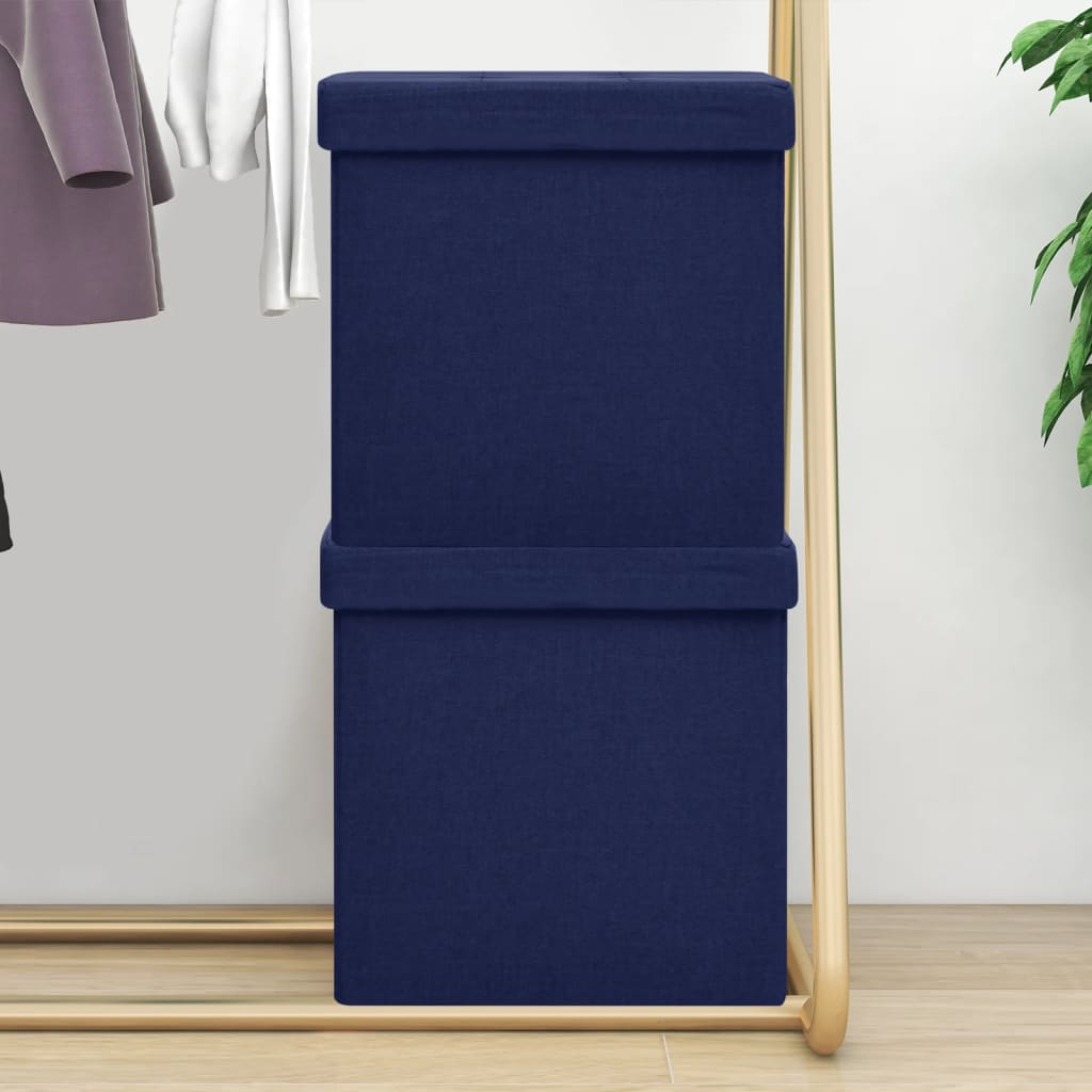 Folding storage stool 2 pcs synthetic linen taupe grey