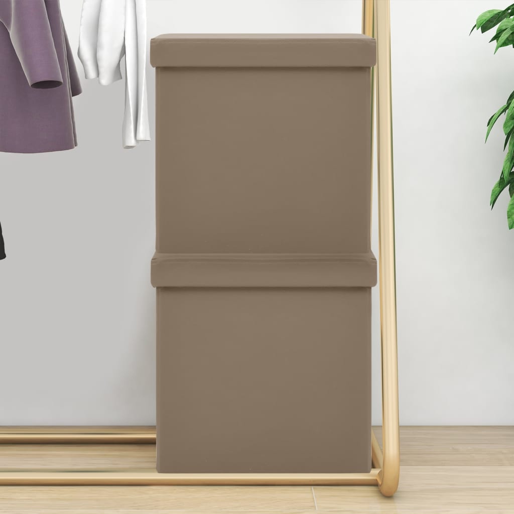Folding storage stool 2 pcs synthetic linen taupe grey