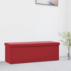 Banco almacenaje plegable lino sintético rojo tinto 76x38x38 cm