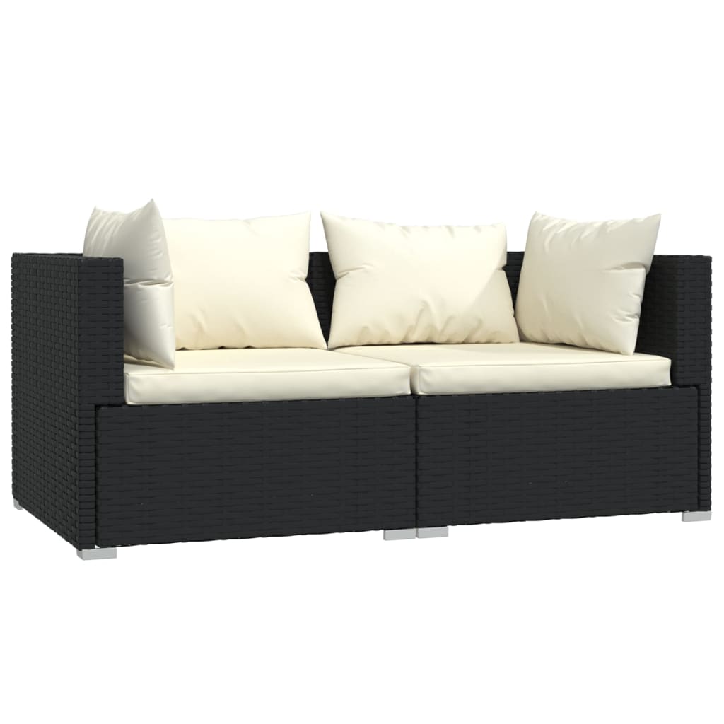 Set de muebles de jardín 3 pzas y cojines ratán sintético negro