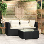 Set de muebles de jardín 3 pzas y cojines ratán sintético negro