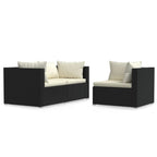 Set de muebles de jardín 3 pzas y cojines ratán sintético negro