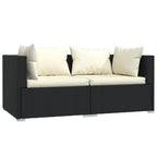 Set de muebles de jardín 3 pzas y cojines ratán sintético negro