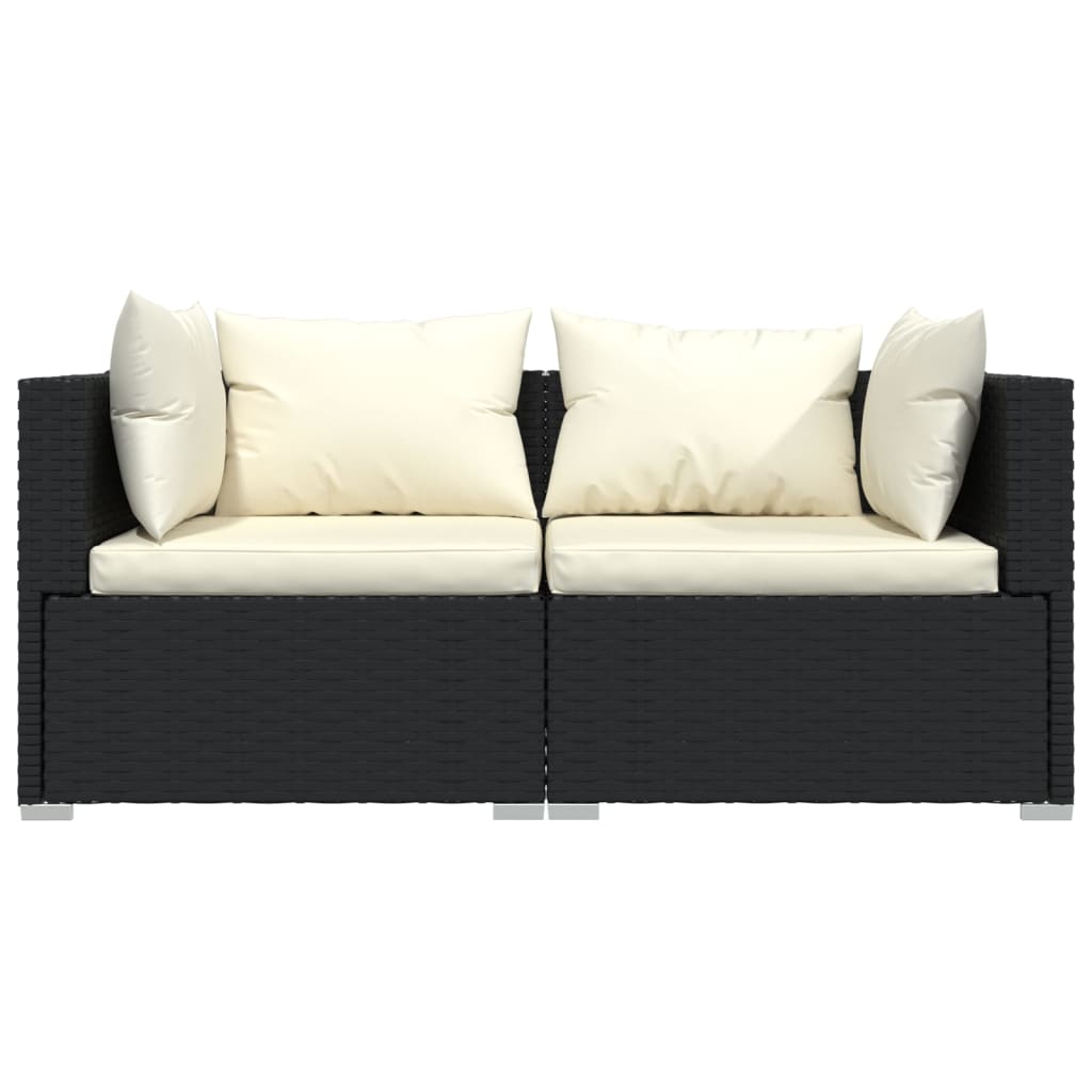 Set de muebles de jardín 3 pzas y cojines ratán sintético negro