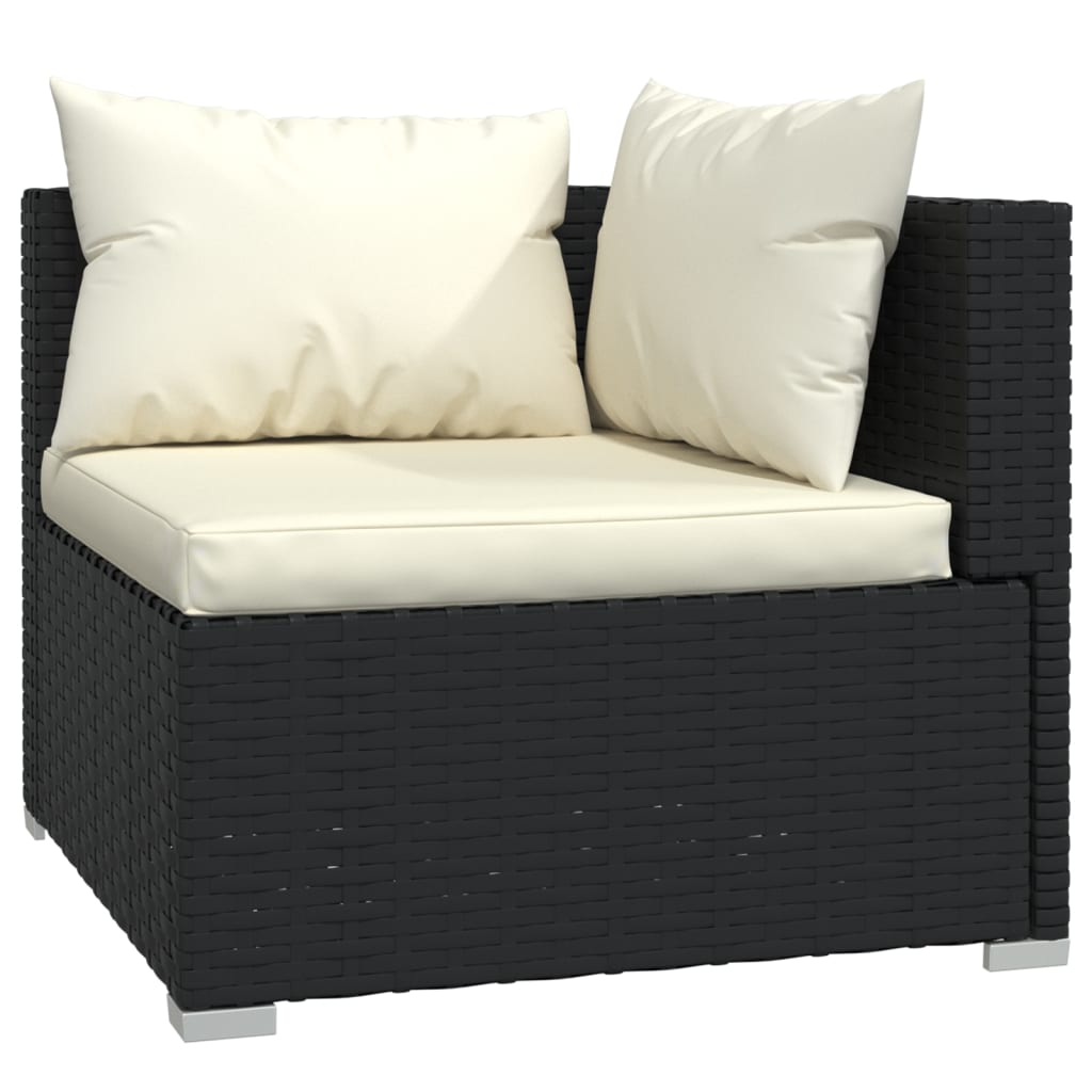 Set de muebles de jardín 3 pzas y cojines ratán sintético negro