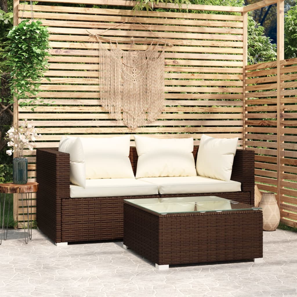 Conjunto de móveis de jardim de 4 peças com almofadas em vime sintético cinzento