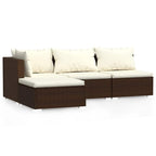 Set muebles de jardín 4 piezas y cojines ratán sintético marrón