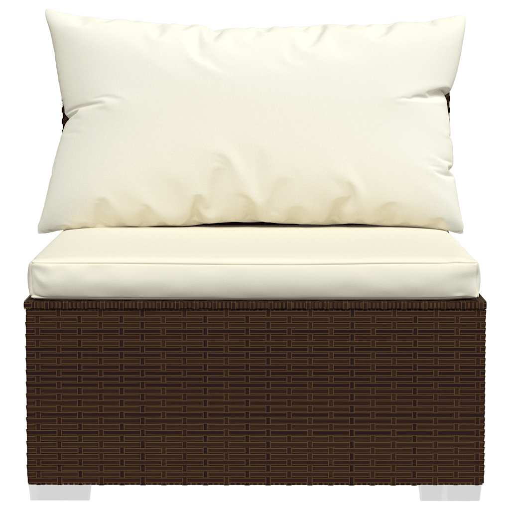 Set muebles de jardín 4 piezas y cojines ratán sintético marrón