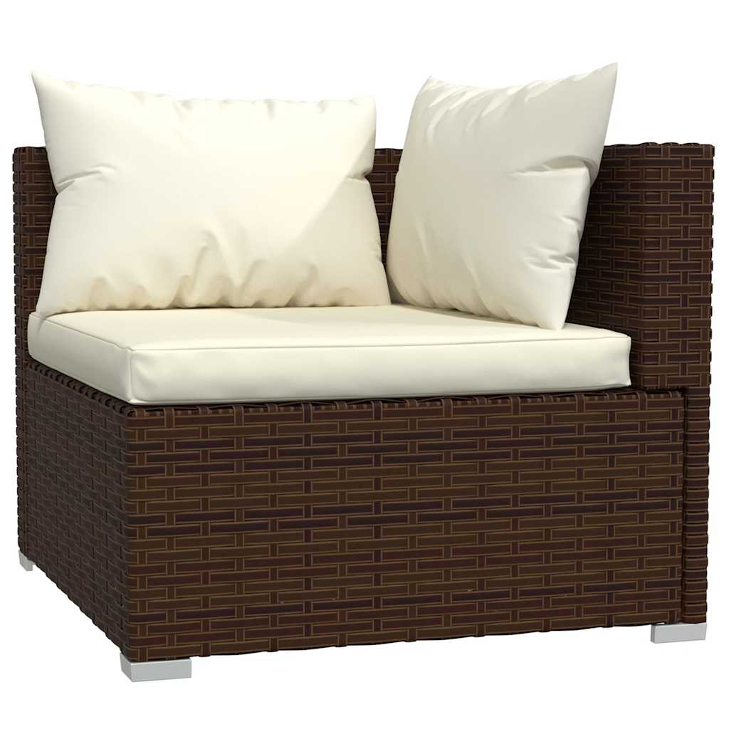Set muebles de jardín 4 piezas y cojines ratán sintético marrón