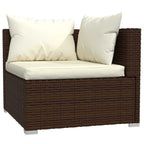 Set muebles de jardín 4 piezas y cojines ratán sintético marrón