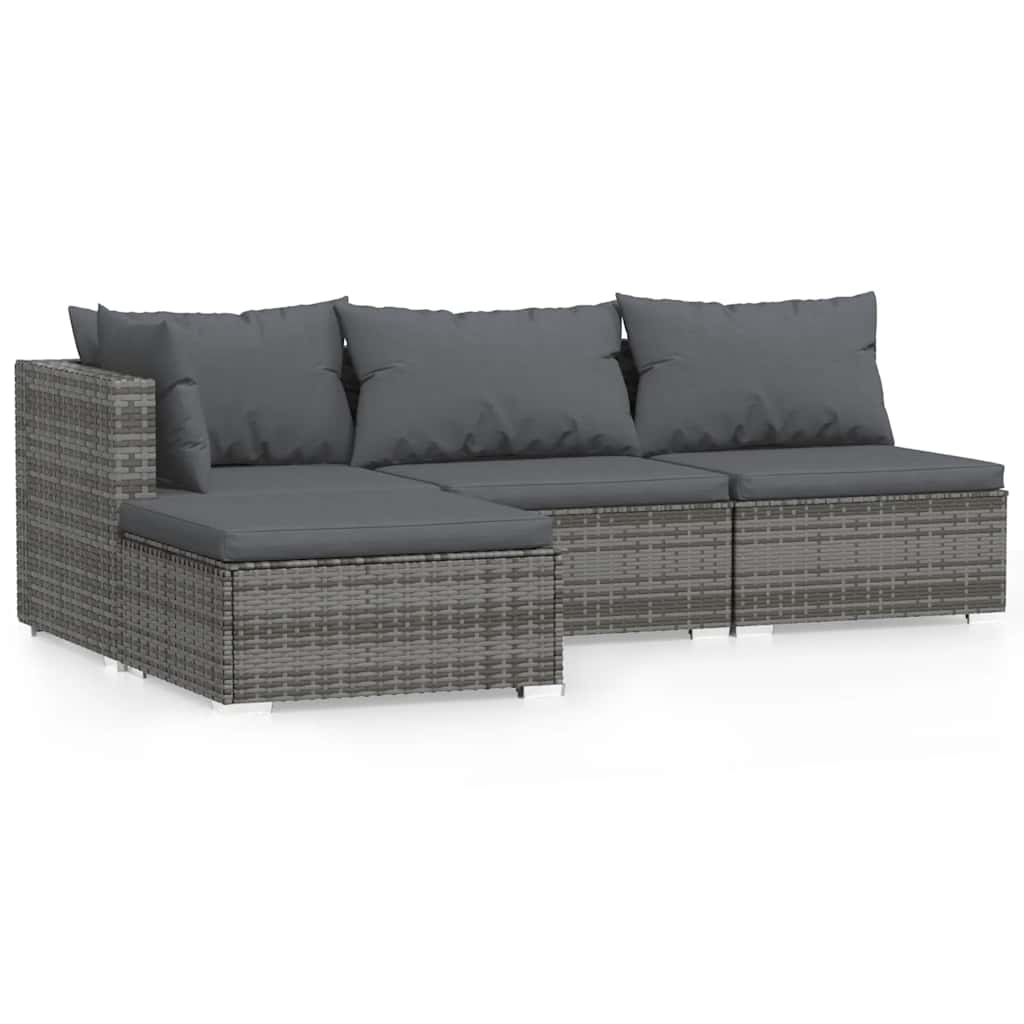 Set de muebles de jardín 4 pzas y cojines ratán sintético gris