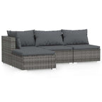 Set de muebles de jardín 4 pzas y cojines ratán sintético gris