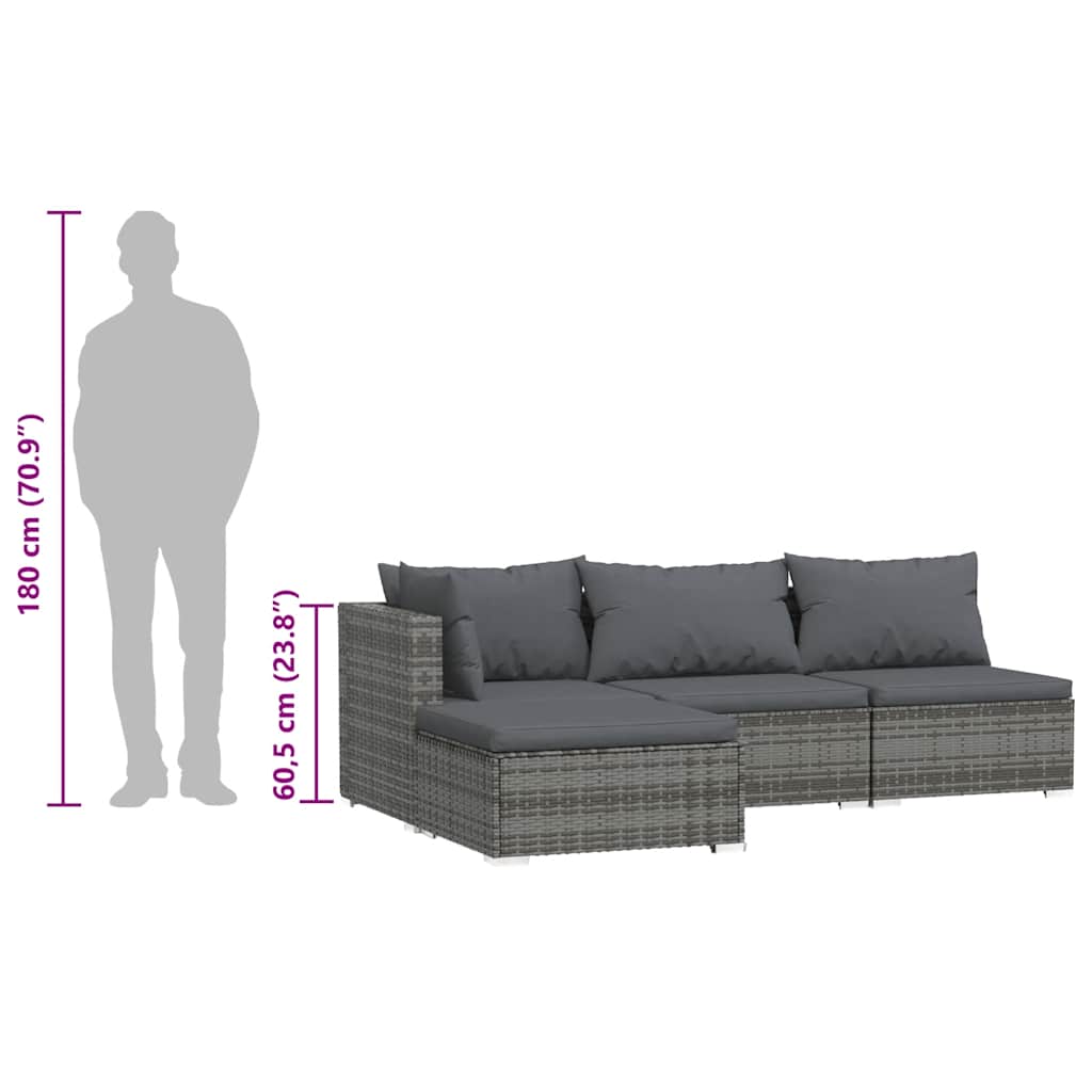 Set de muebles de jardín 4 pzas y cojines ratán sintético gris