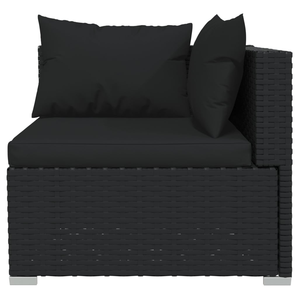 Set de muebles de jardín 3 pzas y cojines ratán sintético negro