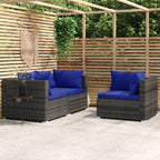 Set de muebles de jardín 3 pzas y cojines ratán sintético gris