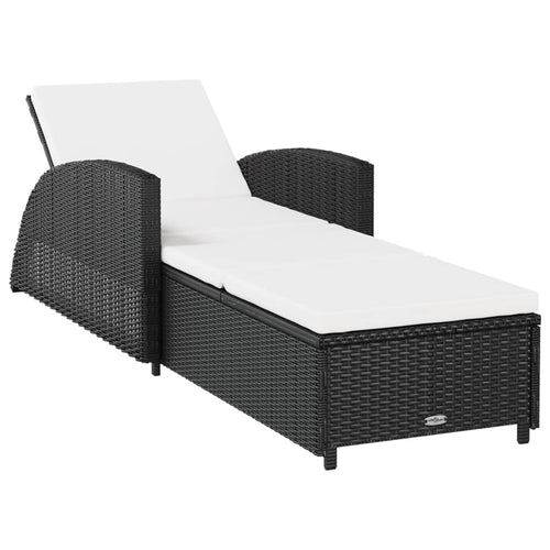 Cream white synthetic rattan sun lounger with cushion