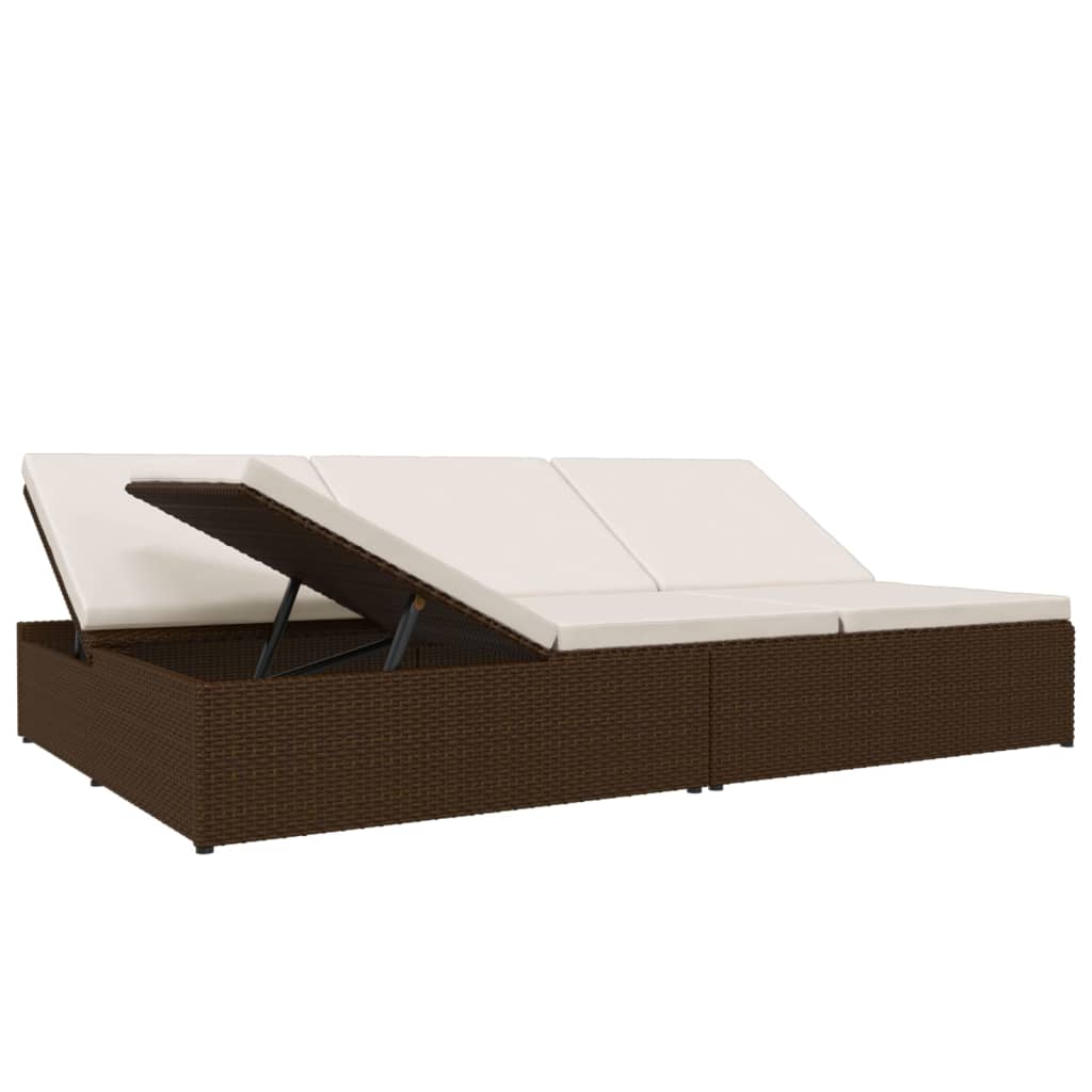 Tumbona convertible con cojines de ratán sintético marrón