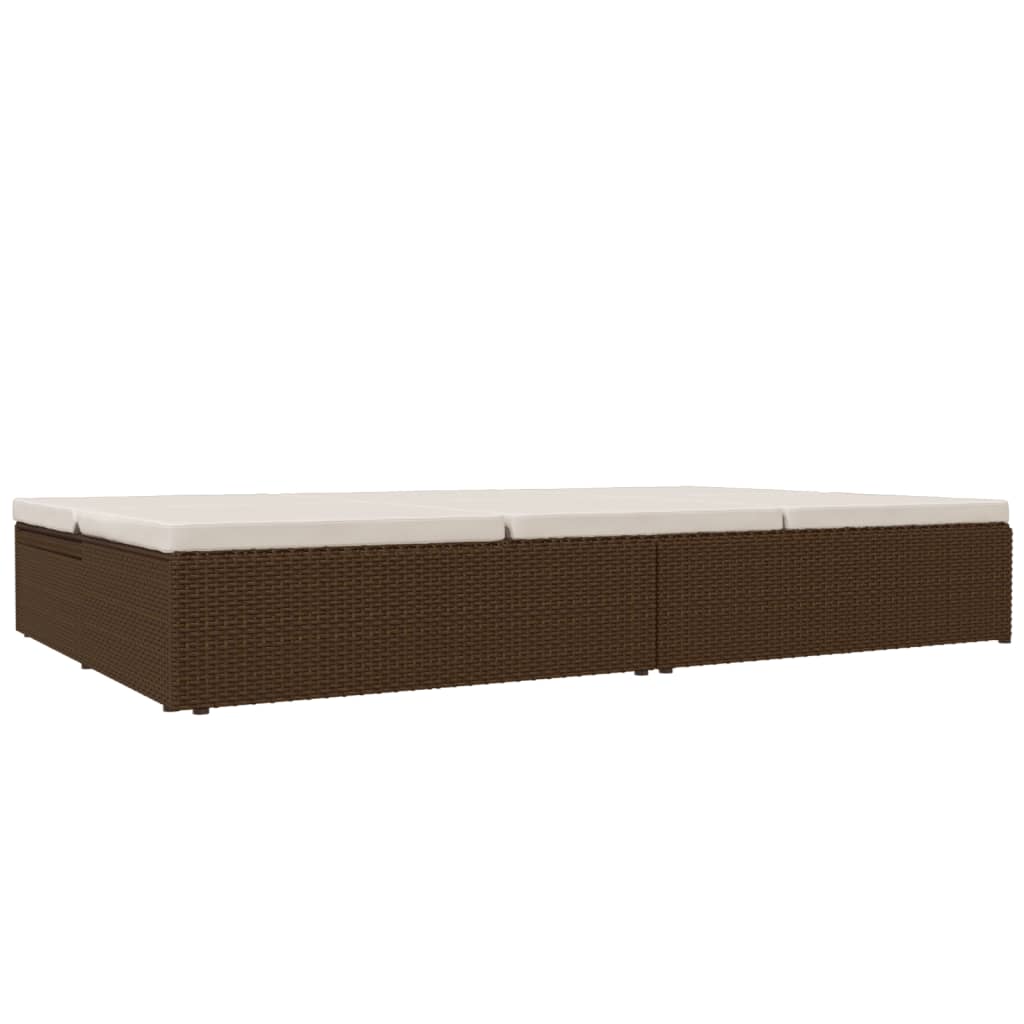 Tumbona convertible con cojines de ratán sintético marrón