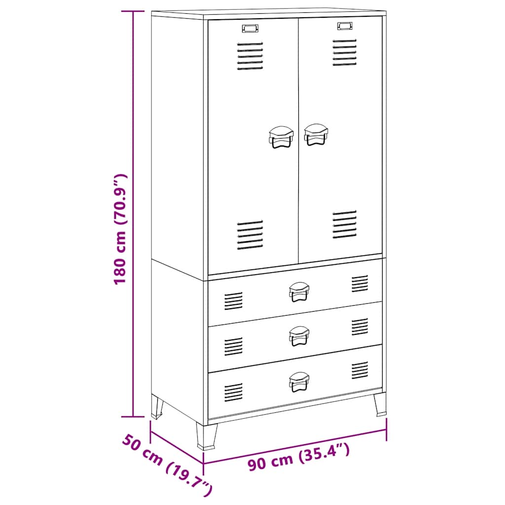 Armario industrial de metal blanco 90x50x180 cm