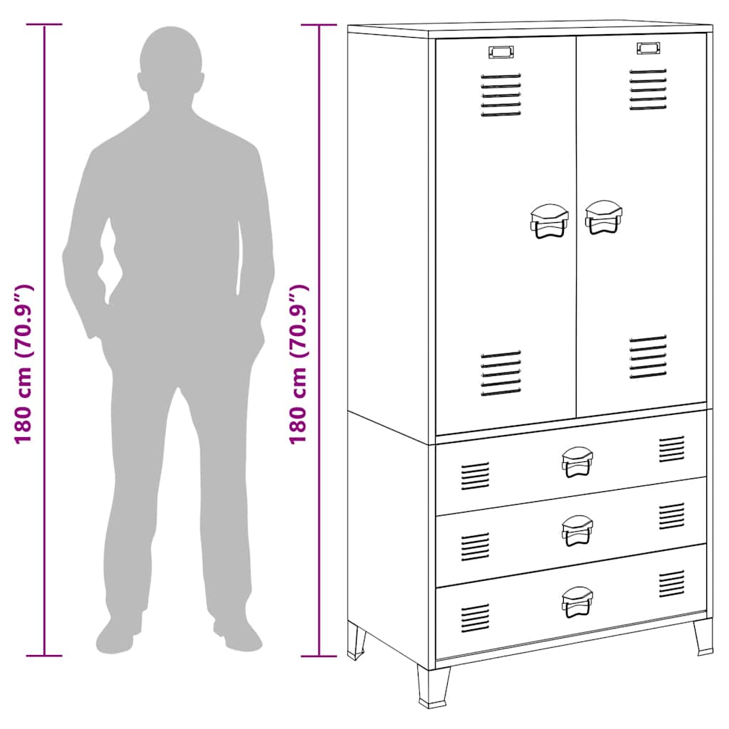 Armario industrial de metal blanco 90x50x180 cm
