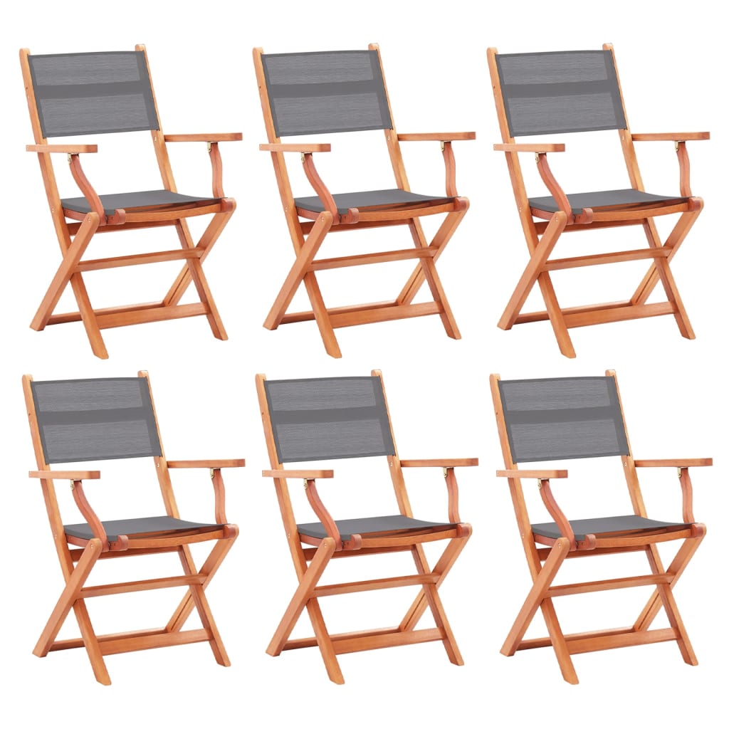Folding garden chairs 6 pcs eucalyptus wood gray textilene