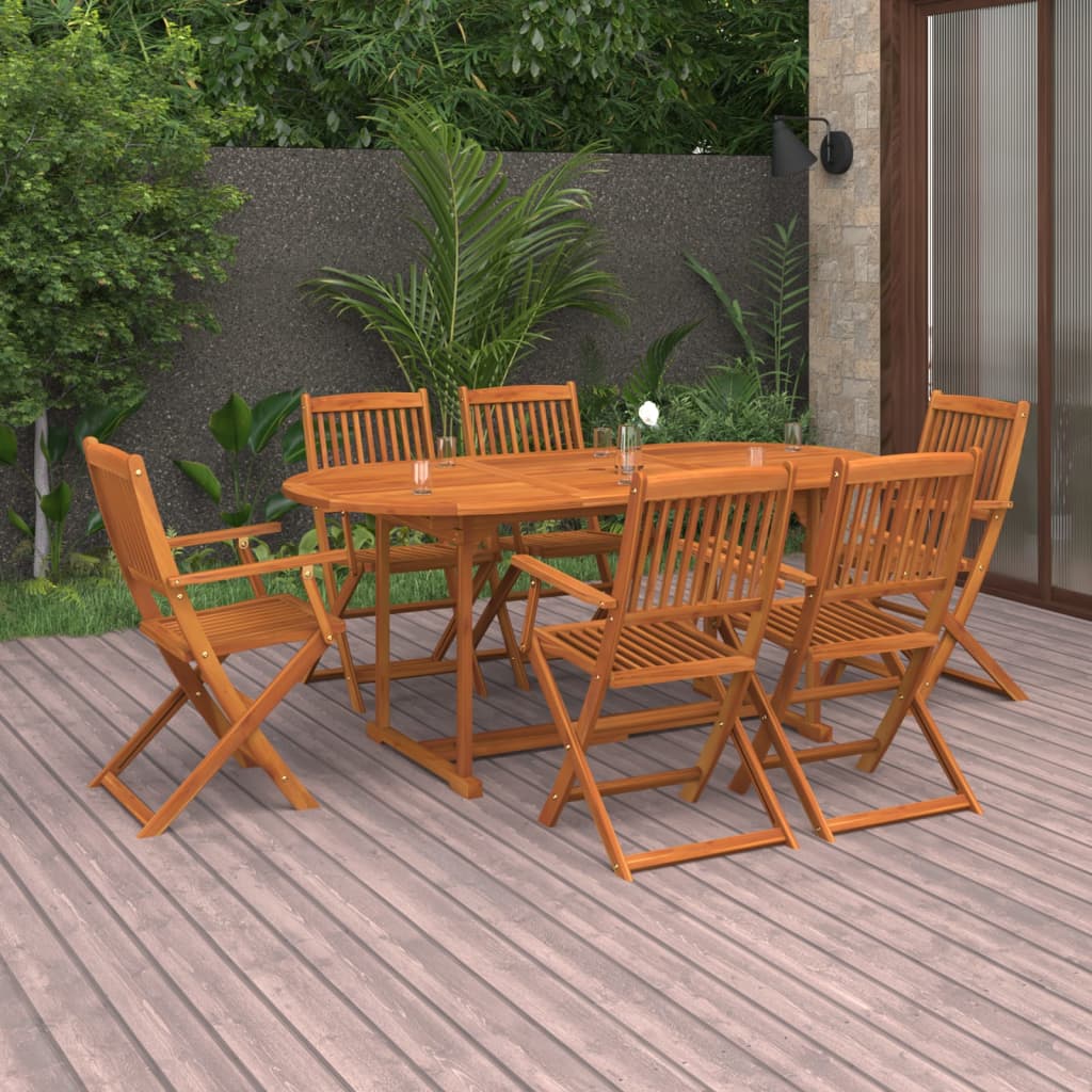 Juego comedor de jardín 7 pzas madera maciza acacia 180x90x75cm