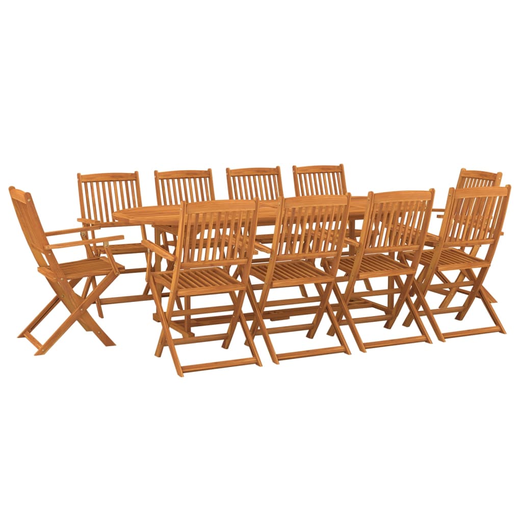 Set comedor de jardín 11piezas madera maciza acacia 220x90x75cm