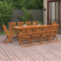Set comedor de jardín 11piezas madera maciza acacia 220x90x75cm