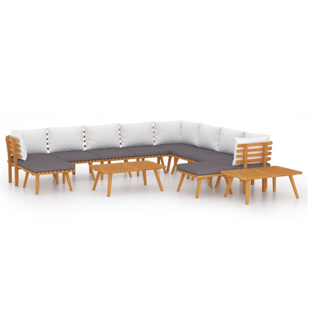 Juego muebles de jardín y cojines 12 pzas madera maciza acacia