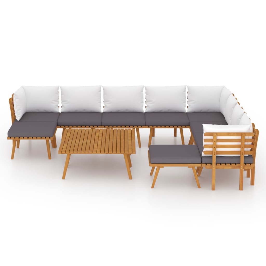 Juego muebles de jardín y cojines 12 pzas madera maciza acacia