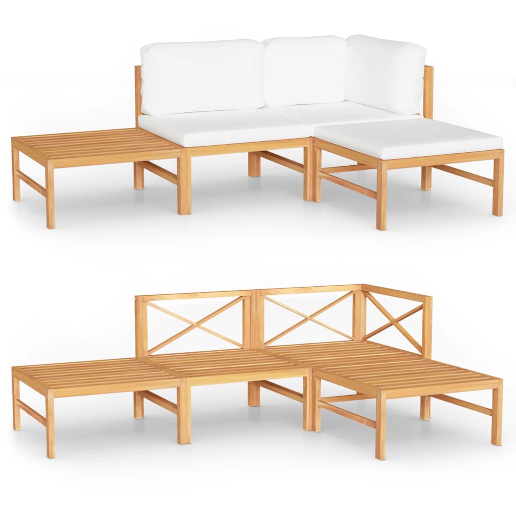 Set de muebles de jardín 4 pzas madera de teca y cojines crema